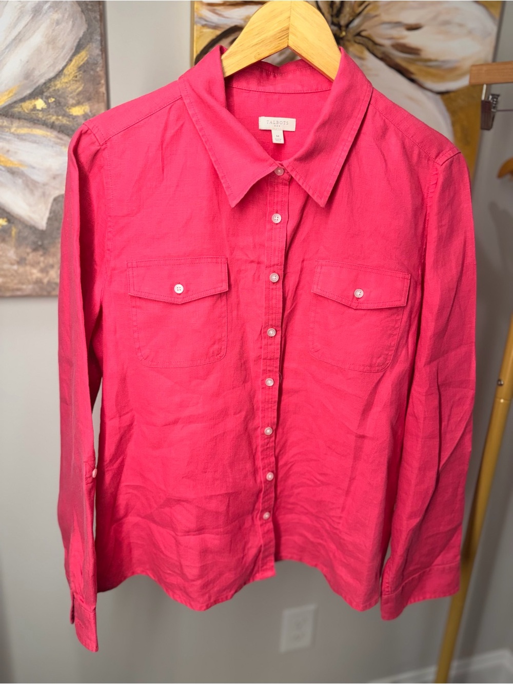 Talbots Button-Front Long Sleeve Shirt in Bright Pink